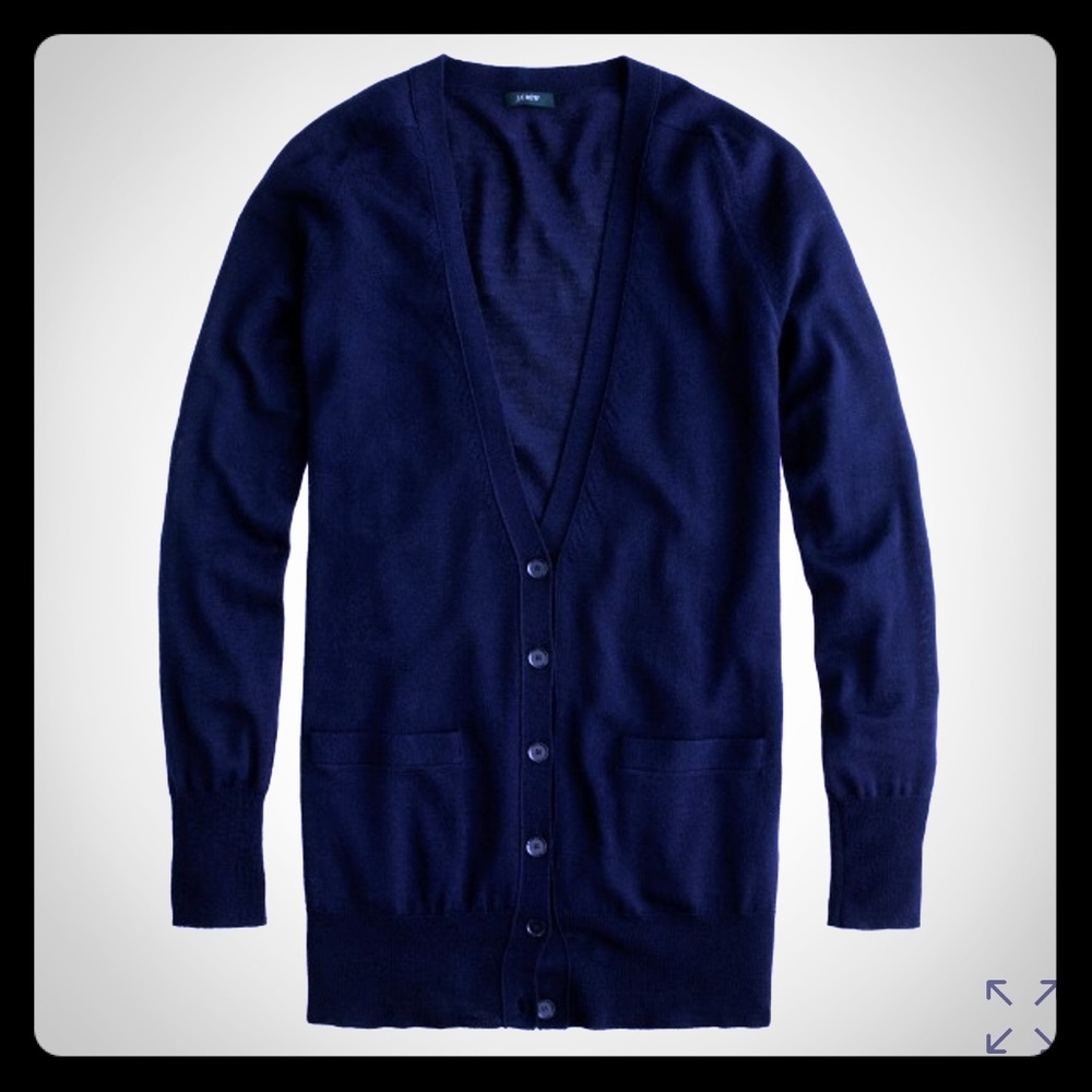 J. Crew Classic Navy Merino Long Cardigan - Size Small